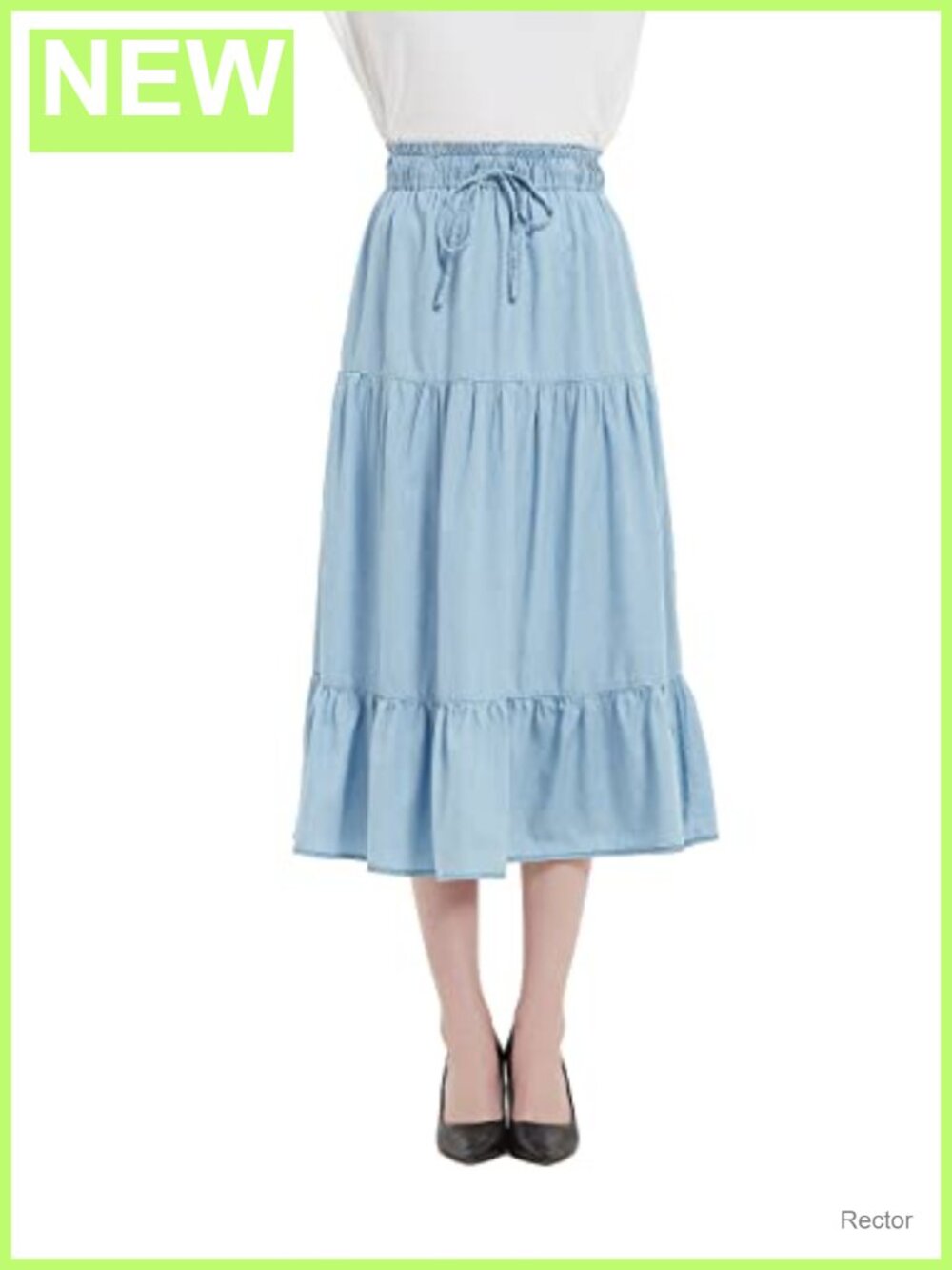 Tronjori Women's Long Midi Denim Skirt A-Line Tiered Drawstring Cotton